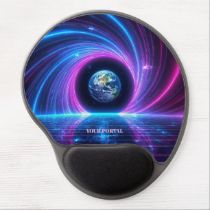 Custom Name 80s Retro Neon Planet Portal Gel Mouse Pad