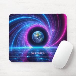 Custom Name 80s Retro Neon Planet Portal Mouse Pad