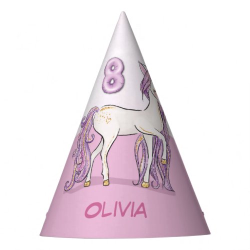 Custom Name 8th Birthday Pink Horse With Crown Party Hat