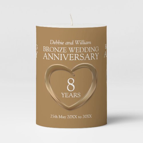 Custom name 8th bronze wedding anniversary pillar candle