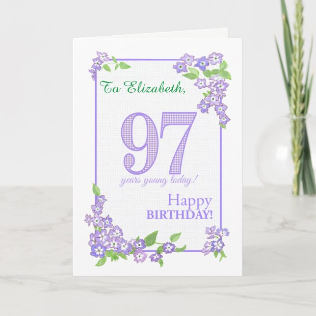 Custom Name 97th Birthday with Phlox Flowers Card (Front)