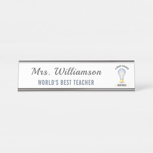 Custom Name A Great Teacher Inspires Light Bulb Desk Name Plate
