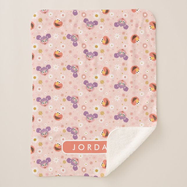 Custom Name Abby Cadabby & Elmo | Woodland Pattern Sherpa Blanket (Front)