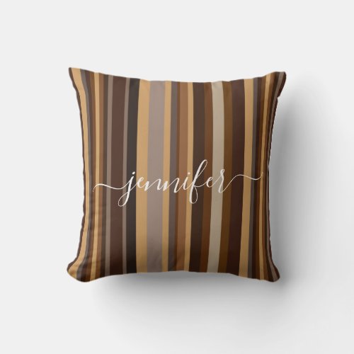 custom name Abstract brown striped art pattern Throw Pillow
