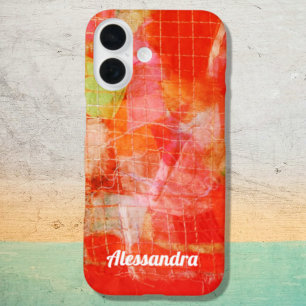 Custom Name Abstract Colorful Retro Red Orange  iPhone 16 Case