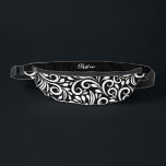 Custom Name Abstract Floral Elegant Black & White Fanny Pack<br><div class="desc">This unique fanny pack design is whimsical and stylish. The front background consists of an abstract white floral pattern on a classic black background. The area above the zipper is solid black and is perfect for your custom name or short text in stylish white script. All colors in this design...</div>
