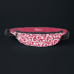 Custom Name Abstract Floral Elegant Magenta Red    Fanny Pack<br><div class="desc">This unique fanny pack design is whimsical and feminine. The front background consists of an abstract white floral pattern on a trendy magenta red background. The area above the zipper is solid magenta red and is perfect for your custom name or short text in stylish white script. All colors in...</div>