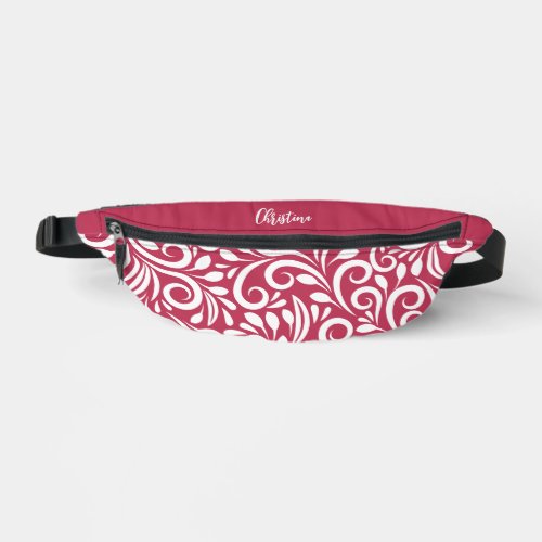 Custom Name Abstract Floral Elegant Magenta Red    Fanny Pack