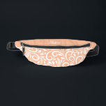Custom Name Abstract Floral Elegant Peach White    Fanny Pack<br><div class="desc">This unique fanny pack design is whimsical and feminine. The front background consists of an abstract white floral pattern on a trendy peach background. The area above the zipper is solid peach and is perfect for your custom name or short text in stylish white script. All colors in this design...</div>