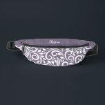 Custom Name Abstract Floral Elegant Purple Cute   Fanny Pack<br><div class="desc">This unique fanny pack design is whimsical and feminine. The front background consists of an abstract white floral pattern on a colorful purple background. The area above the zipper is solid purple and is perfect for your custom name or short text in stylish white script. All colors in this design...</div>