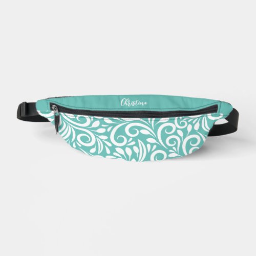 Custom Name Abstract Floral Elegant Teal Green Fanny Pack