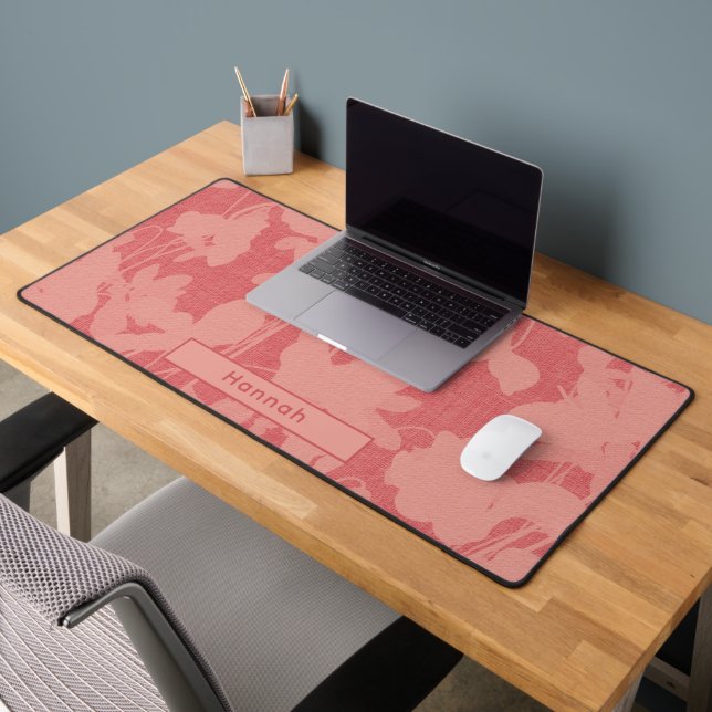 Custom Name Abstract Modern Floral Pinks Femine Desk Mat (Office 2)