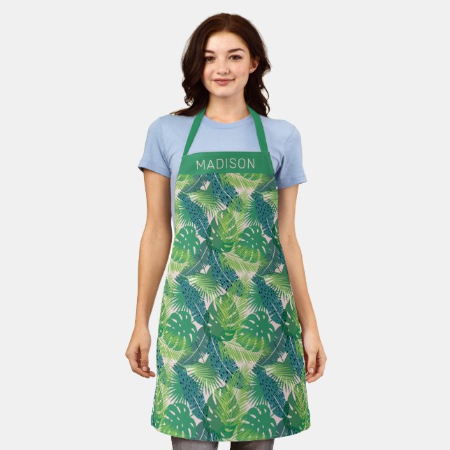 Custom name Abstract Palm Leaf Pattern aprons (Worn)