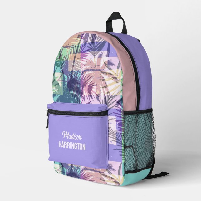 Custom Name Abstract Palm Trees Printed Backpack (Back Corner Right)