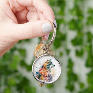 Custom Name Abstract Stylized Wolf Head Keychain