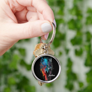 Custom Name Abstract Stylized Wolf Head Keychain