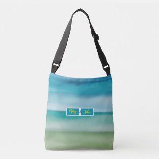 Custom Name Abstract Watercolor Ocean Horizon Art Crossbody Bag
