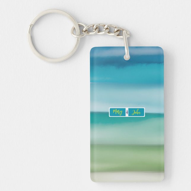 Custom Name Abstract Watercolor Ocean Horizon Art  Keychain (Front)