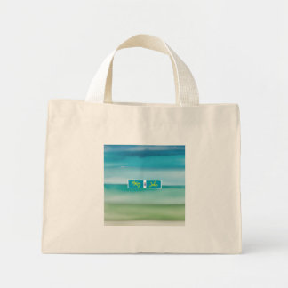 Custom Name Abstract Watercolor Ocean Horizon Art Mini Tote Bag