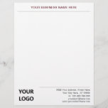 Custom Name Address Logo Info Business Letterhead<br><div class="desc">Custom Colors and Font - Your Business Letterhead with Logo - Add Your Logo - Image / Business Name - Company / Address - Contact Information / more - Resize and move or remove and add elements / image with Customization tool. Choose your colors / font / size ! Good...</div>