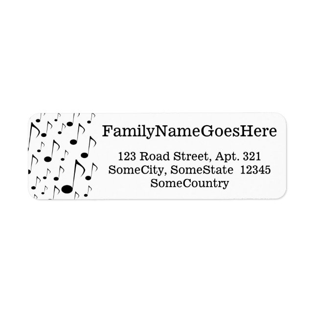 Custom Name/Address + Many Musical Notes Pattern Label (Front)