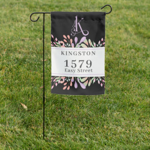 Custom Name & Address, Monogram K, Floral Garden Flag