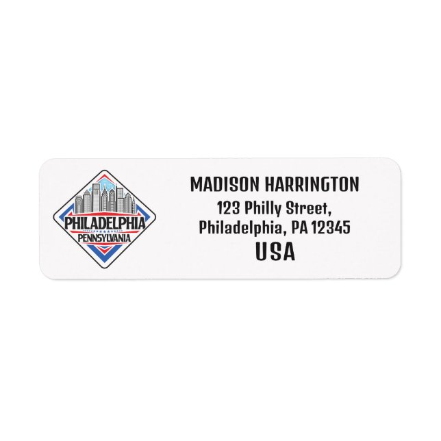 Custom Name & Address Philadelphia Pennsylvania Label (Front)