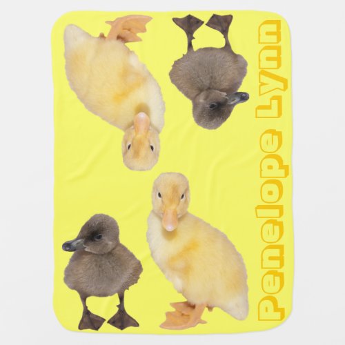 Custom Name Adorable Yellow Gray Ducklings Photo Receiving Blanket