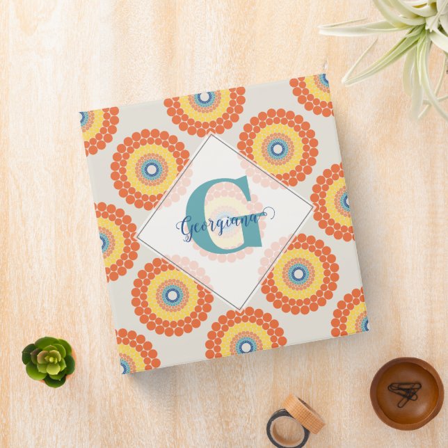 Custom Name Aegean Summer Radiant Dot Mandala 3 Ring Binder (In Situ)