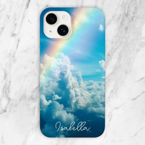 Custom Name Aesthetic Rainbow and Clouds Case_Mate iPhone 14 Case