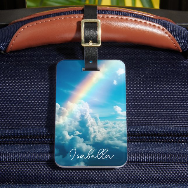 Custom Name Aesthetic Rainbow and Clouds Luggage Tag (Front Insitu 2)