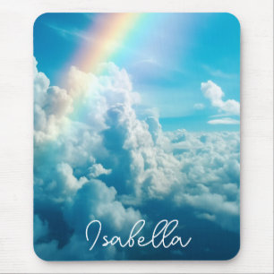 Custom Name Aesthetic Rainbow and Clouds Mouse Pad