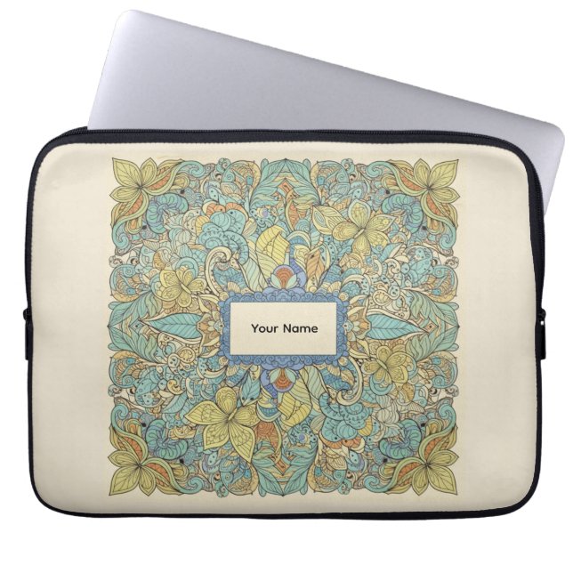 Custom Name Aesthetic Zentangle Laptop Sleeve (Front)