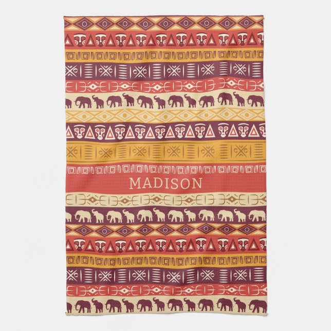 Custom Name African Pattern Kitchen Towel (Vertical)