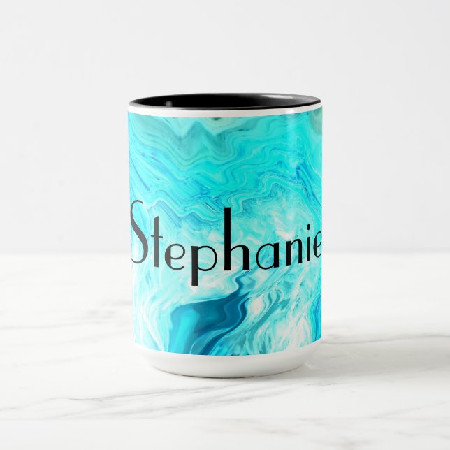 Custom Name Agate Gemstone Geode Art Black Blue Mug (Center)
