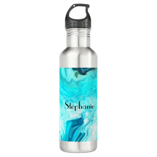 Custom Name Agate Gemstone Geode Art Blue Cool Stainless Steel Water Bottle