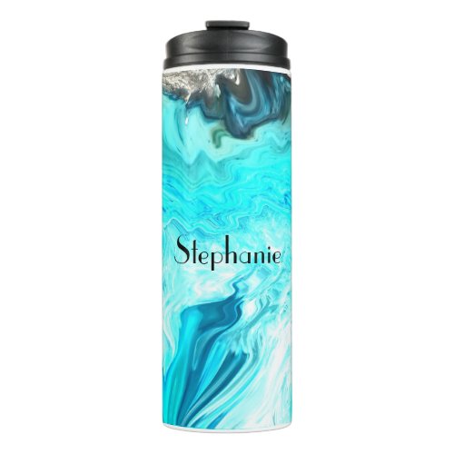 Custom Name Agate Gemstone Geode Art Blue Cool Thermal Tumbler