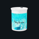 Custom Name Agate Gemstone Geode Art Blue Cute Beverage Pitcher<br><div class="desc">Designed with text template for monogram name and elegant agate art background,  this makes a beautiful personalized favor or gift for special occasions like weddings,  bridal shower,  birthdays,  anniversary,  holidays etc.</div>