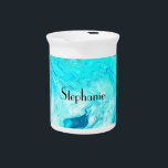 Custom Name Agate Gemstone Geode Art Blue Cute Beverage Pitcher<br><div class="desc">Designed with text template for monogram name and elegant agate art background,  this makes a beautiful personalized favor or gift for special occasions like weddings,  bridal shower,  birthdays,  anniversary,  holidays etc.</div>
