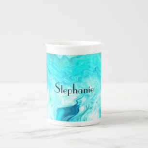 Custom Name Agate Gemstone Geode Art Blue Cute Bone China Mug