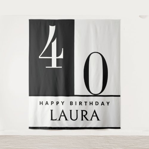 Custom Name & Age Banner, Black and White Birthday