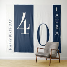 Custom Name & Age Banner, Navy and White Birthday