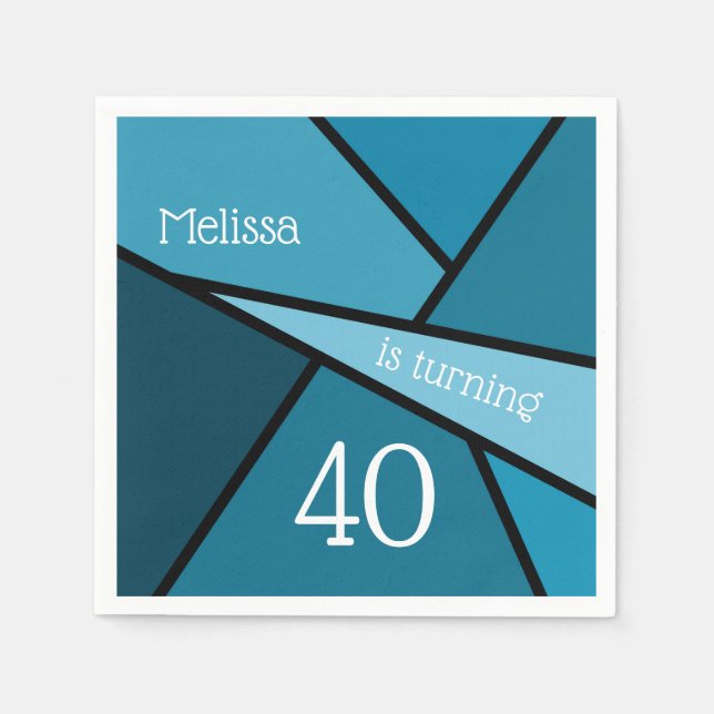 Custom Name Age Birthday Abstract Teal Geometric Napkins (Front)