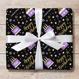 Custom Name Age Birthday Cake Purple Black Wrapping Paper