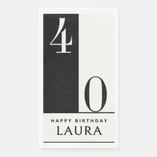 Custom Name & Age Black and White Birthday Paper Guest Towels