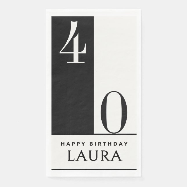 Custom Name & Age Black and White Birthday Paper Guest Towels (Front)
