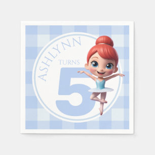 Custom Name & Age Cute Blue Ballerina Birthday Napkins