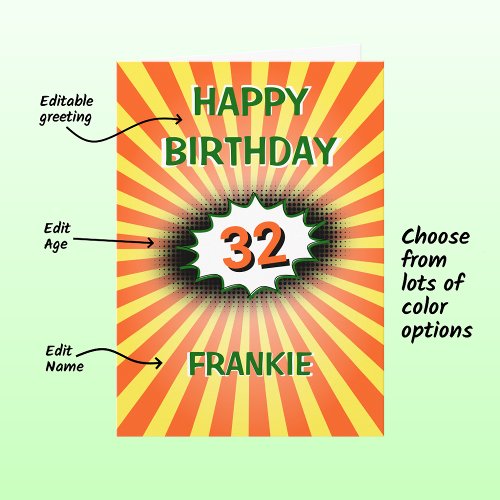 Custom name age orange yellow retro birthday card