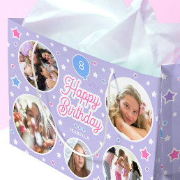 Custom Name Age Photo Collage Birthday Star Purple Large Gift Bag