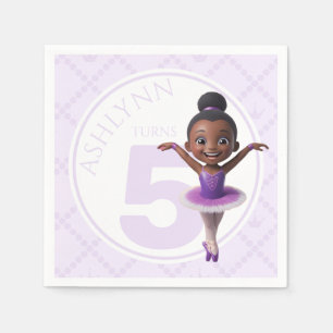 Custom Name & Age Purple Ballerina Kids Birthday Napkins